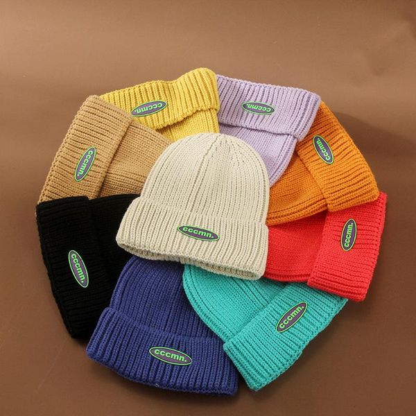 

beanie/skull caps autumn winter candy solid color fashion soft letter label keep warm outdoor cap simple trendy beanies, Blue;gray