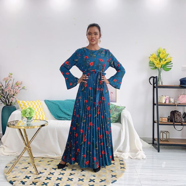 

eid muslim dresses for women print pleated dubai abaya turkey indian arabic hijab dress kaftan islamic clothing vestidos largos, Red