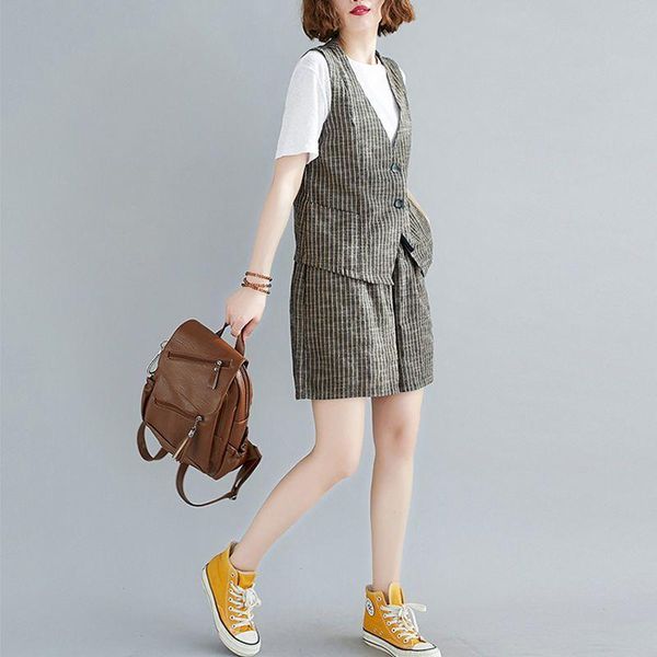

women's t-shirt striped vest suit summer literary temperament thin loose wide-leg shorts t shirts fashion 3-piece set clothing women, White