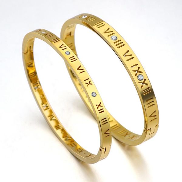 

bangle fashion classic for womens stainless steel rose gold bangles bracelet simple trendy jewelry roman numerals couple woman, Black