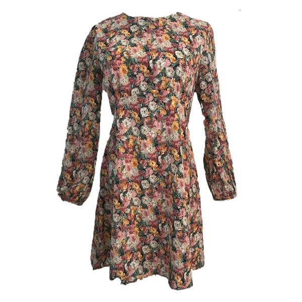 

dresses floral print vintage elegant korean style chic office lady slim long sleeve women es vestidos, Black;gray