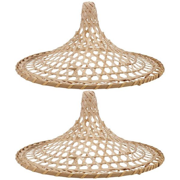 

party hats 2pcs hollow-out bamboo hat chic performance funny stage prop beige rattan lampshade