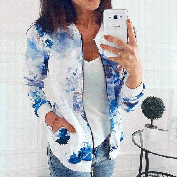 

women's jackets casual outwear autumn flower floral print baseball jacket bomber women basic coats long sleeve zipper, Black;brown