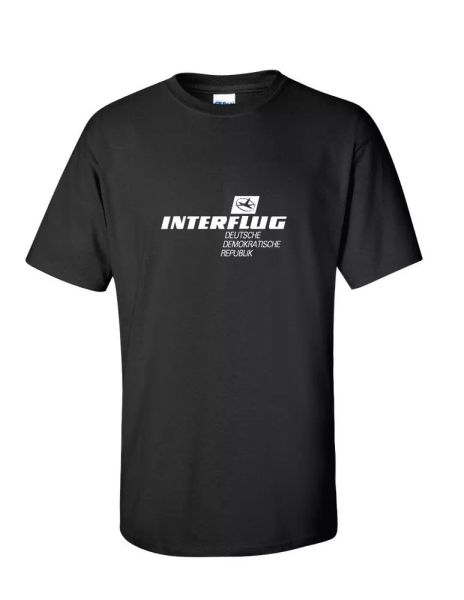 

Interflug White Vintage Logo German Airline Black Cotton T-Shirt, White;black