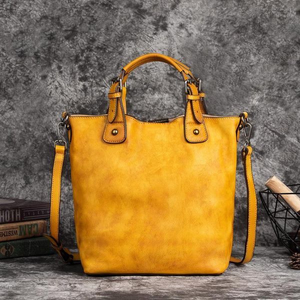 

evening bags 2021 summer retro women bucket tote bag ladies genuine leather handbag female cowhide large capacity shoulder sac a main1
