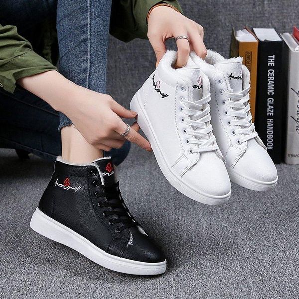 

winter women warm fur plush lady casual shoes lace up fashion sneakers zapatillas mujer platform snow boots hb9d, Black
