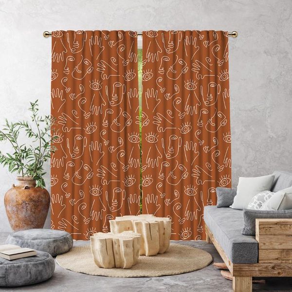 

cipcici boho hand-drawing shapes 2 panels curtain kids living room decorative child elite ethnic woman plain brick color & drapes