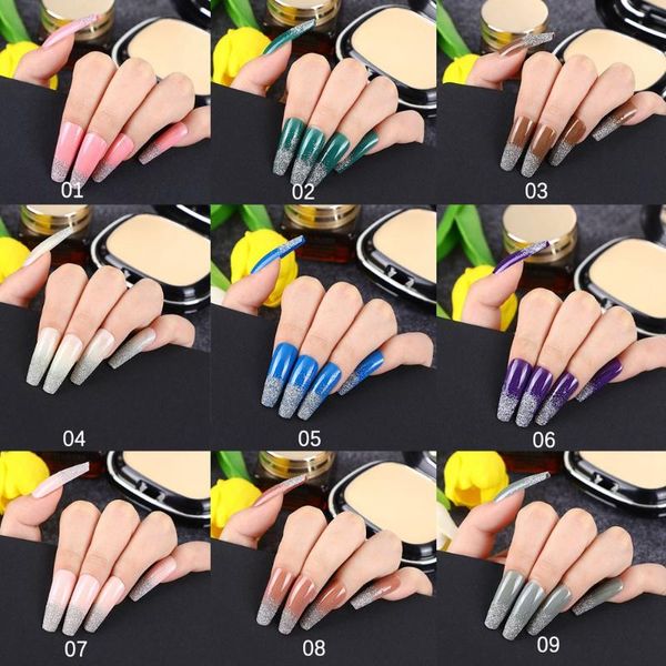 

false nails 24x/box detachable glitter gradient long coffin wearable blingbling ballerina fake full cover nail tips, Red;gold