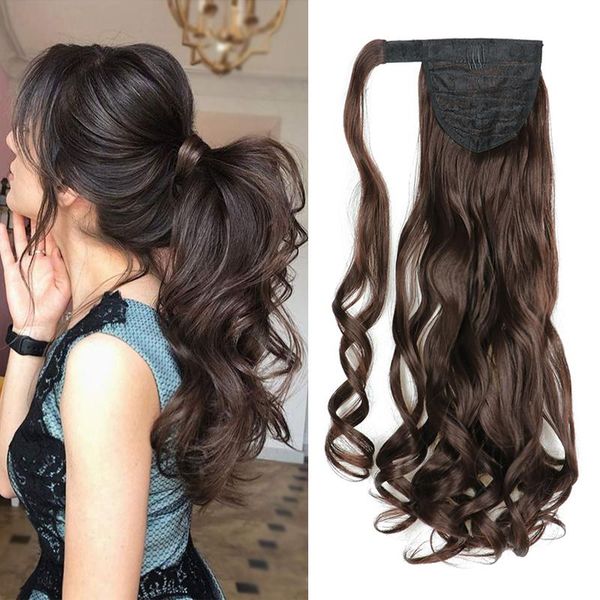 

synthetic wigs lisihair long clip in ponytail hair wrap around fake pony tail hairpiece for women, Black