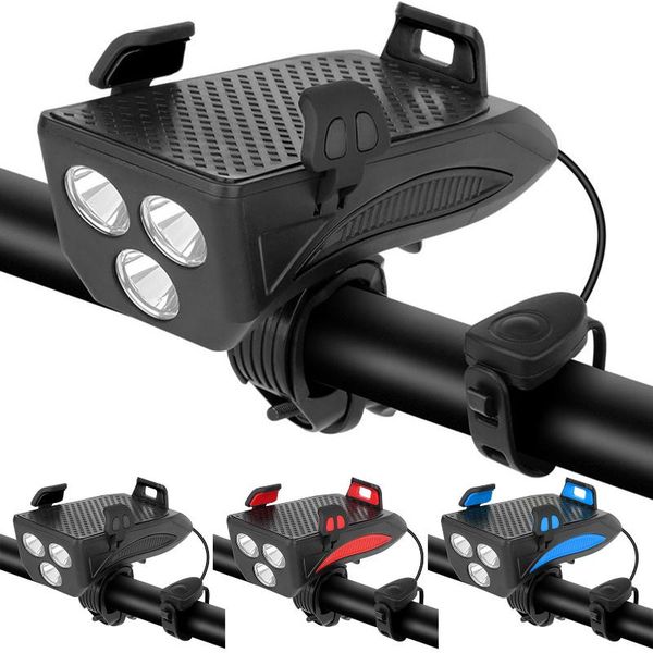 

4in1 bicycle lighting headlight led front light bike with horn phone holder mtb accessories lights