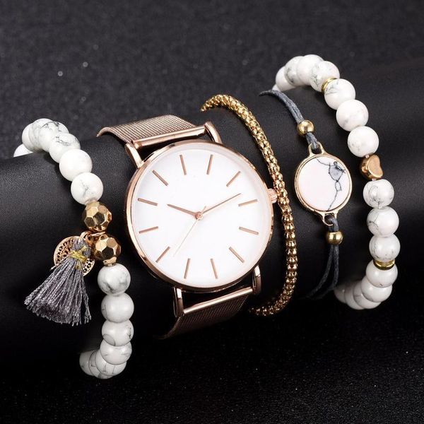 

wristwatches ladies quartz watch 2021 luxury european and american style stainless steel mesh ultra-thin simple fashion bracelet set, Slivery;brown