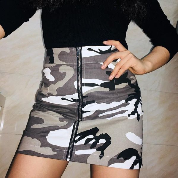 

skirts camouflage high waist denim skirt women spring summer cotton mini printed streetwear slim a-line female, Black