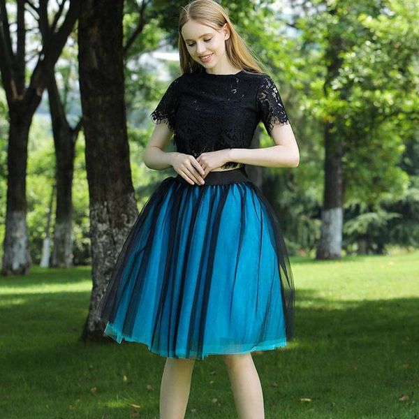 

skirts puffty layered tutu tulle womens high waist midi knee length chiffon skirt jupe female faldas saia, Black