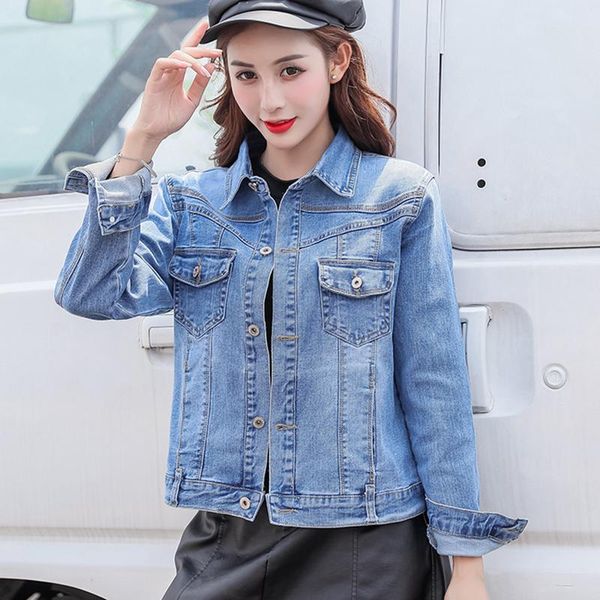 

large size denim stretch jacket loose women spring and autumn fashion single-breasted retro blue long-sleeved short women's jackets, Black;brown