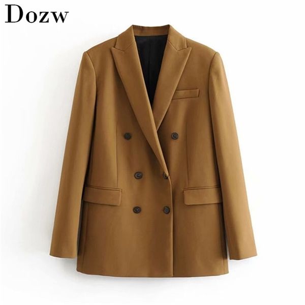 

women elegant long sleeve double breasted blazer jacket casual solid female chic lady office suit outwear coat 210515, White;black