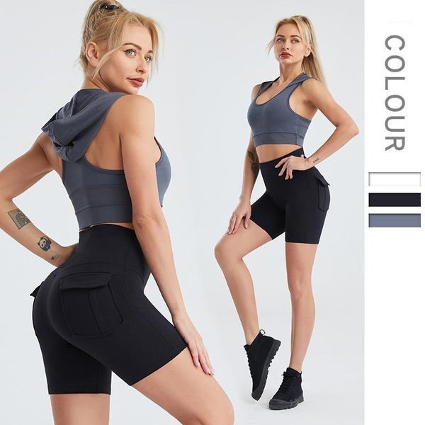 

yoga outfit clothing suit women's hooded quick-drying vest nude tight-fitting sports shorts two-piece gym set women workout