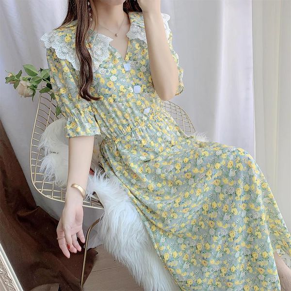 

floral style maternity chiffon lactation dress summer collect waist slim nursing clothes short sleeve breastfeeding beach dresses, White