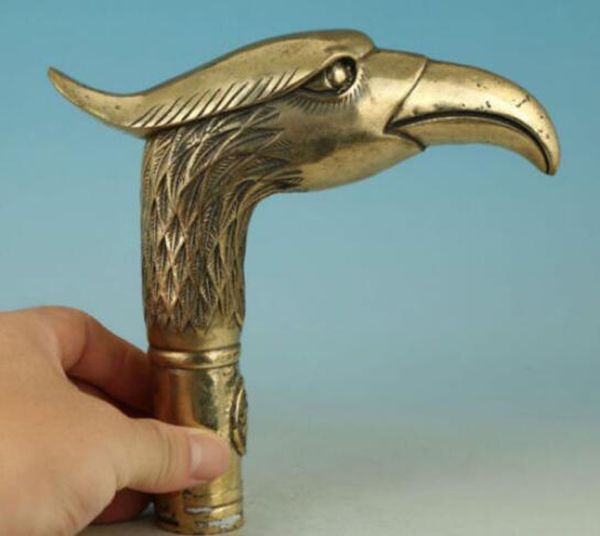 

collectible decorate chinese silver copper handwork carved eagle head statue crutches head sculpture for old people