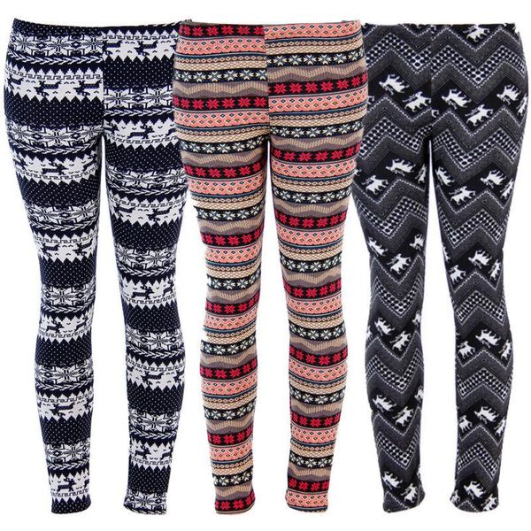 

women warm winter knit snowflake nordic xmas tight fleece stretch pants women's & capris, Black;white