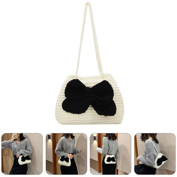

gift wrap 1 pc woven bag woolen yarn bow drawstring shoulder woman