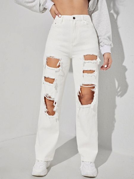 

high waist ripped jeans v0v2#, Blue
