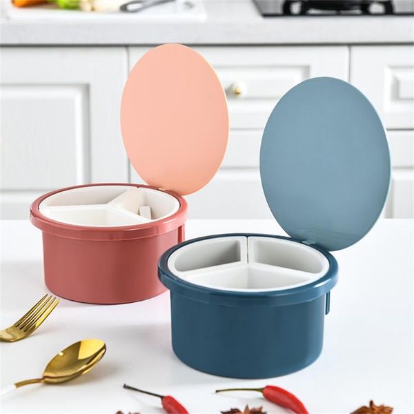 

3-grid kitchen plastic spice tin box salt bottle container holder cabinets home storage with spoon bottles & jars