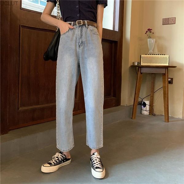

women's jeans blue straight pants loose summer 2021 korean high waist slim casual