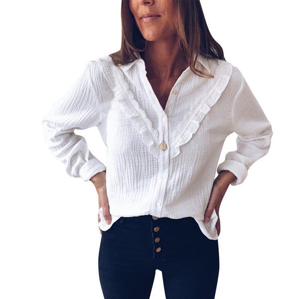 

women's blouses & shirts white lace patchwork slim all-match women fashion blouse ladies casual harajuku long sleeve shirt buttons plea