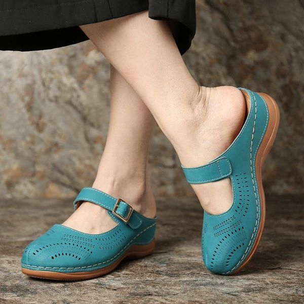 

summer shoes woman genuine leather soft outsole closed toe sandals casual flat women fashion, Black