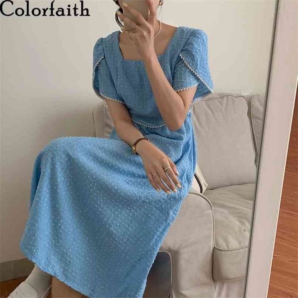 

women's summer dresses square collar high waist elegant puff sleeve korean pearl lady long dr6501 210427, Black;gray