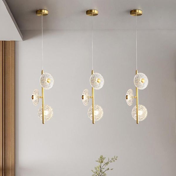 

nordic long-line design restaurant shop brass chandelier personality light luxury round acrylic warm bedroom bedside lamps pendant