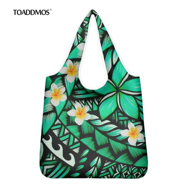 

storage bags toaddmos polynesian traditional tribal plumeria green shopper mom eco-friendly large shopping handbags women