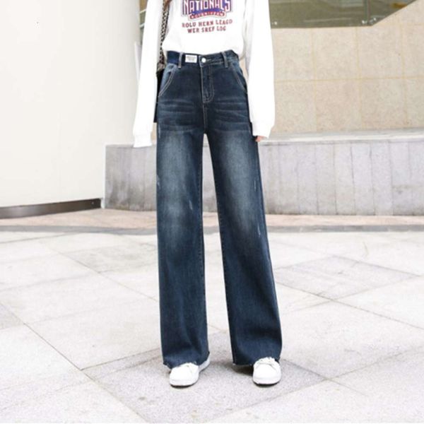 

elegant autumn high waist loose wide leg extended vertical women's pants, Blue