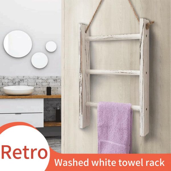 

towel racks 3 tiers blankets storage ladder wall hanging kitchen whitewashed with rope bedroom space saving wooden rack mini bathroom