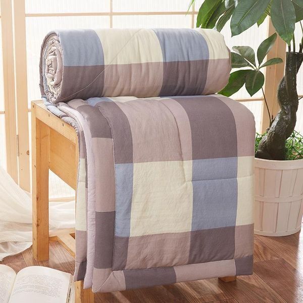 

cangge sweam summer comforter quilt washed cotton&polyester grid thicken blanket for autumn home textile full king double bed comforters & s