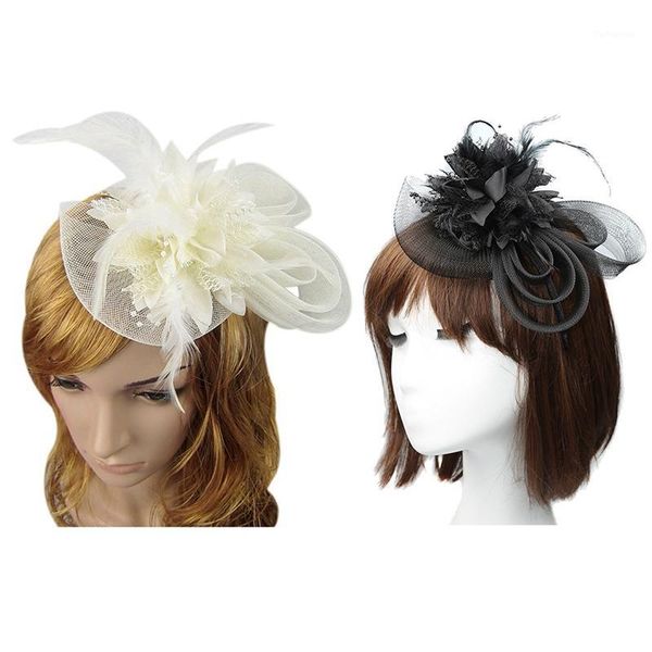 

pcs women's small hairpin feather hat creamy-white & black1