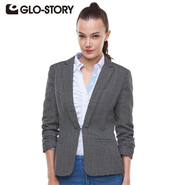 

glo-story 2021 spring slim women coat plaid jacket long sleeve one button suit ladies work wear blazers wxz-1053 women's suits &, White;black