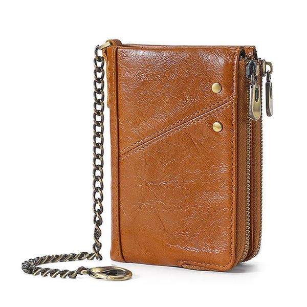 

wallets men multi-function split leather wallet double zipper layer coin purse, Red;black