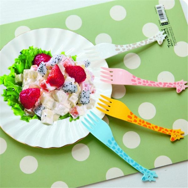 

forks 12pcs/ set cute giraffe shape fruit fork salad cake picks cutlery party tableware toothpicks decor