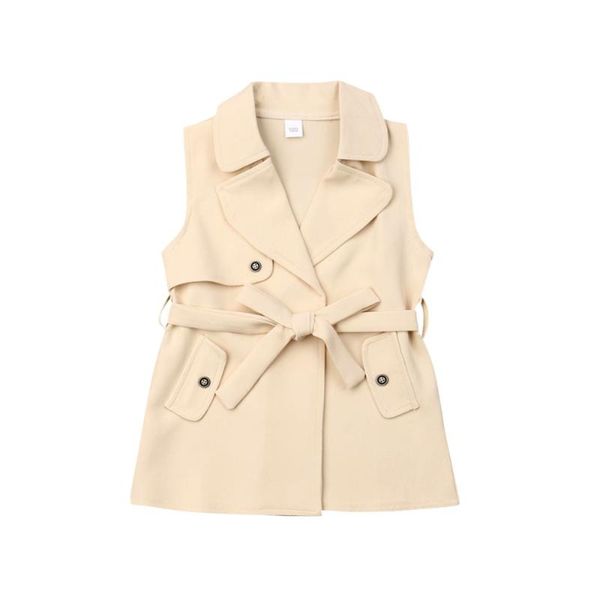 

coat child kids 2021 toddler baby girls trench cotton casual solid khaki winter autumn sleeveless turn-down collar, Blue;gray