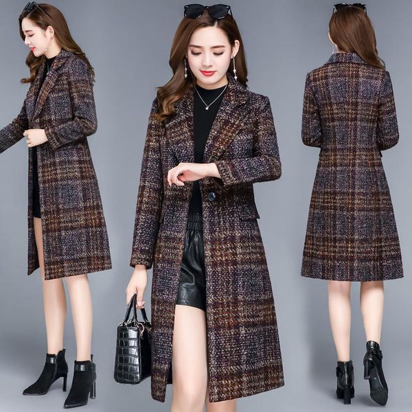 

women's wool & blends plaid woolen coat women's mid-length 2021 autumn and winter korean slim fashion, Black