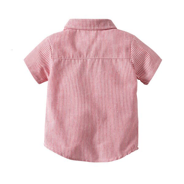 

boys' short sleeve lapel cardigan pink striped children's top, Blue
