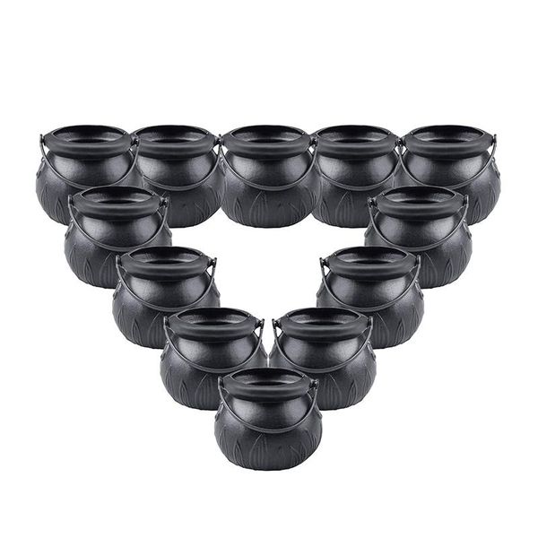 

gift wrap black mini witch cauldron, portable candy holder pot with handle for halloween party decorations supplies,set of 24