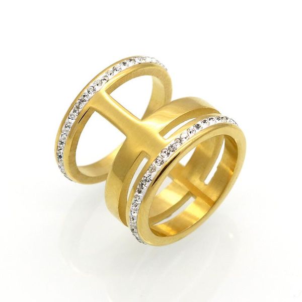 

wedding rings luxury crystal white zircon gold silver color stainless steel ring fashion jewelry men women, Slivery;golden