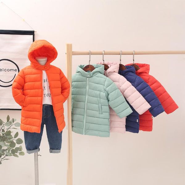 

fashion girl jackets children's autumn winter warm coat clothing kid hooded thin cotton-padded boys jacke long section, Blue;gray