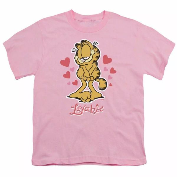 

Garfield Lovable Kids Youth T Shirt Licensed TV Comic Tee Light Pink, White;black