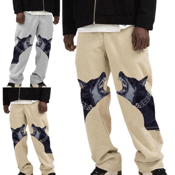 

men's pants drop men animal print loose straight leisure autumn sweatpants for daily wear, Black