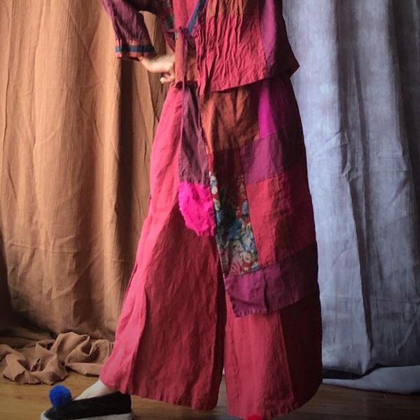 

women's pants & capris qpfjqd print ladies plus size wide leg long trousers 2021 autumn spring elastic waist loose retro women linen ca, Black;white