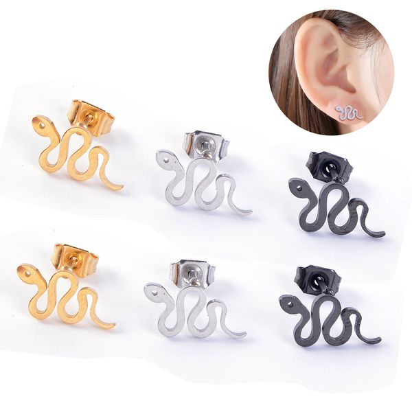

budrovky 1pair punk metal small snake animal earrings for women simple stainless steel stud earring party fashion jewelrydio chan contact, Silver