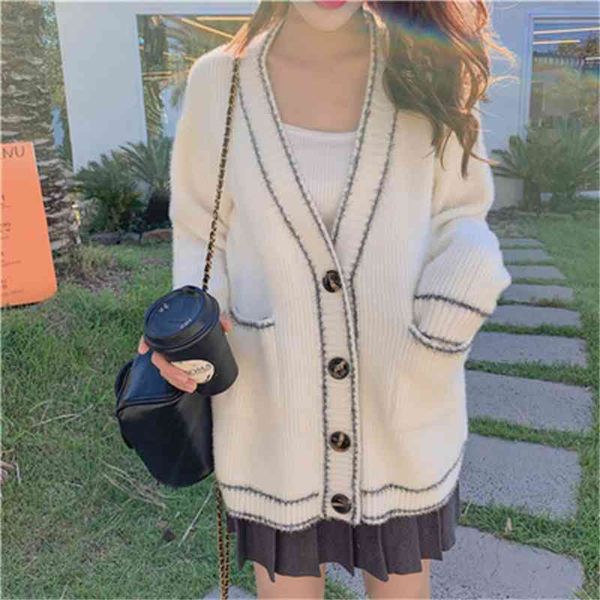 Shiny Lurex Strickjacke Frauen Koreanische Mode Lose Glitter Pullover Herbst Winter College Stil Warme Trikot Outwear 210419